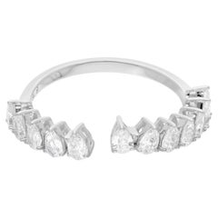 Bague manchette en or blanc 18 carats avec diamant poire de 0,95 carat de pureté SI de couleur hi-colore