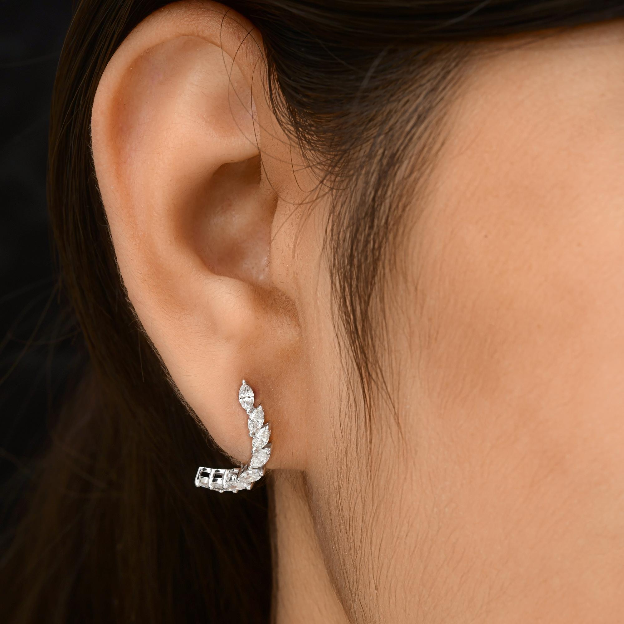 Modern Real 0.95 Carat SI/H Marquise Shape Diamond Earrings 18 Karat White Gold Jewelry For Sale