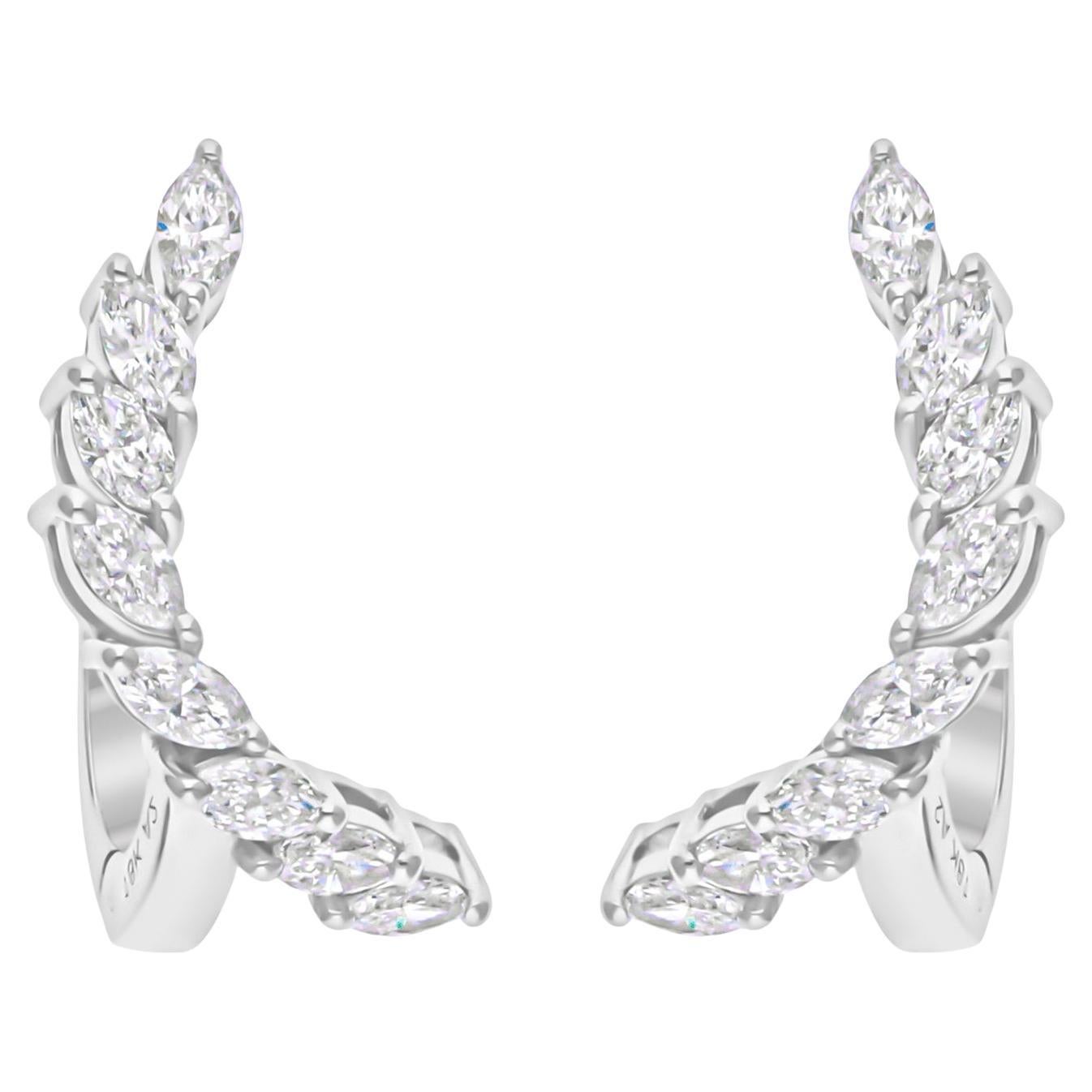 Real 0.95 Carat SI/H Marquise Shape Diamond Earrings 18 Karat White Gold Jewelry