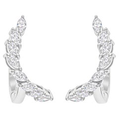 Boucles d
oreilles en or blanc 18 carats avec diamants de forme marquise de 0,95 carat SI/H
