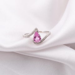 Real 0.96 Carat Pink Sapphire 0.23 Carat SI/H Diamond Ring 18 Karat White Gold