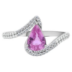 Real 0.96 Carat Pink Sapphire 0.23 Carat SI/H Diamond Ring 18 Karat White Gold