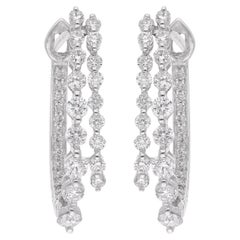 Real 0.97 Carat Round Diamond Hoop Earrings 18 Karat White Gold Handmade Jewelry