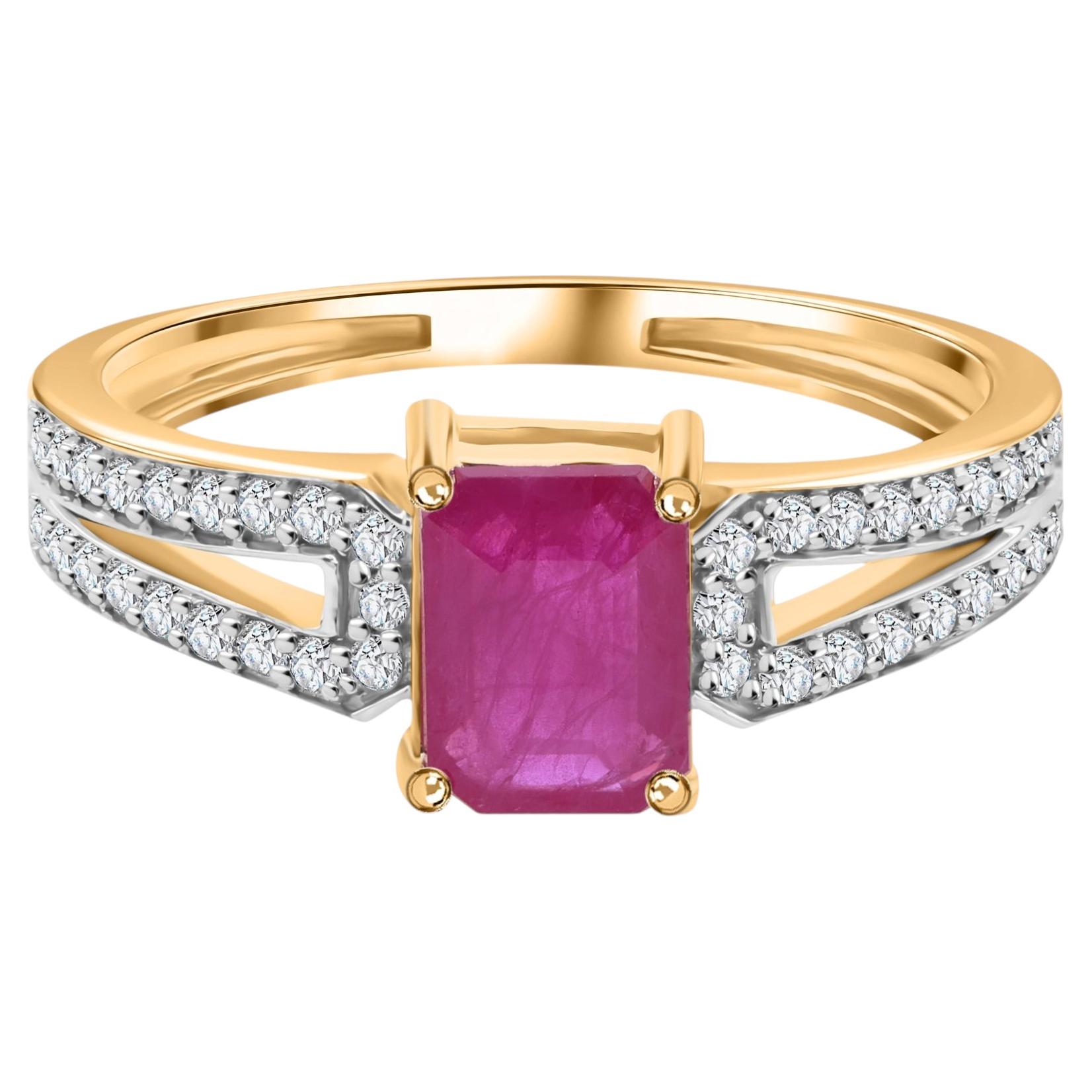 For Sale:  0.97 Ct Natural Ruby & 0.25 Ct Diamond Anniversary Ring in 14K Yellow Gold