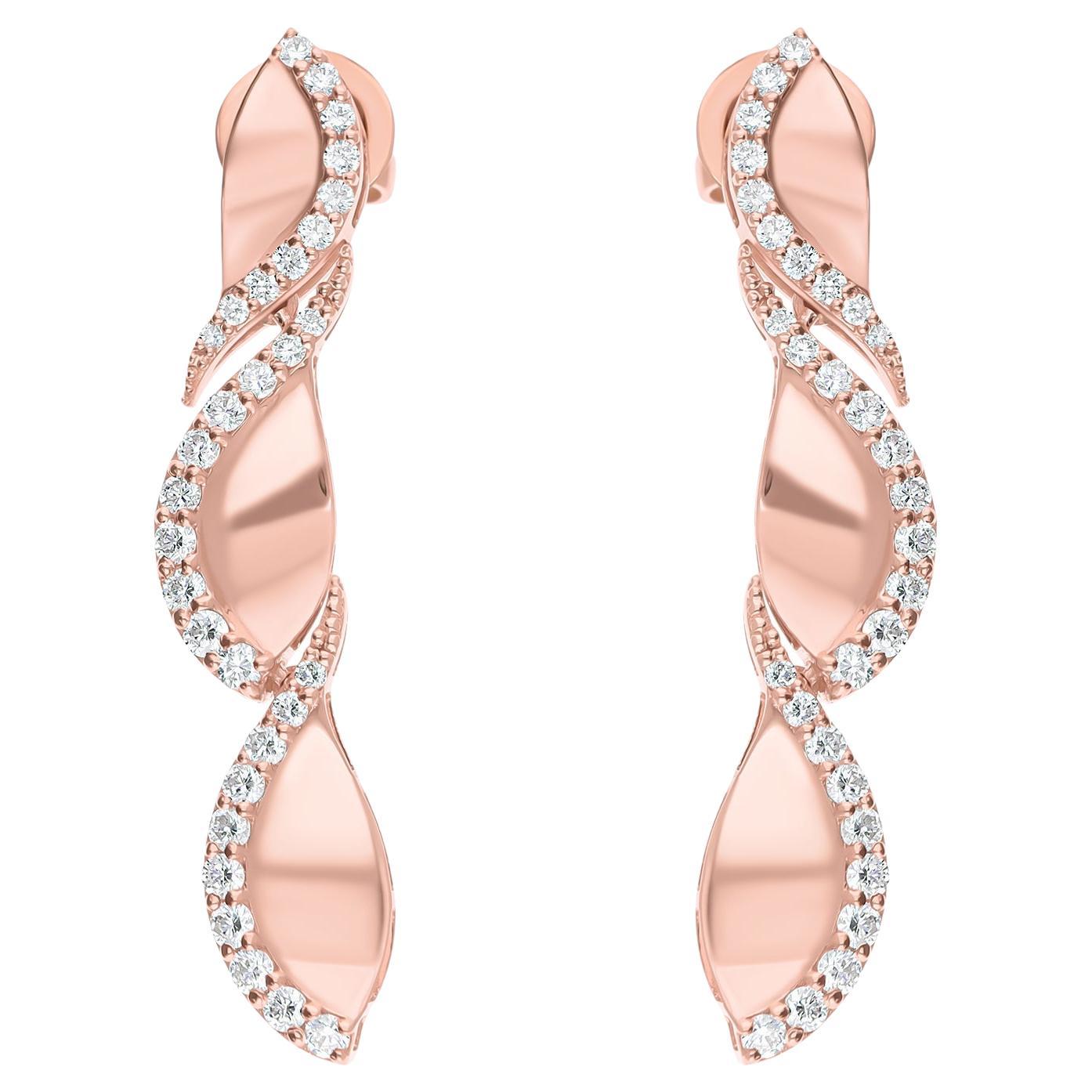 Boucles d'oreilles pendantes en or rose 14 carats avec diamant véritable 0,98 carat SI Clarity HI Color