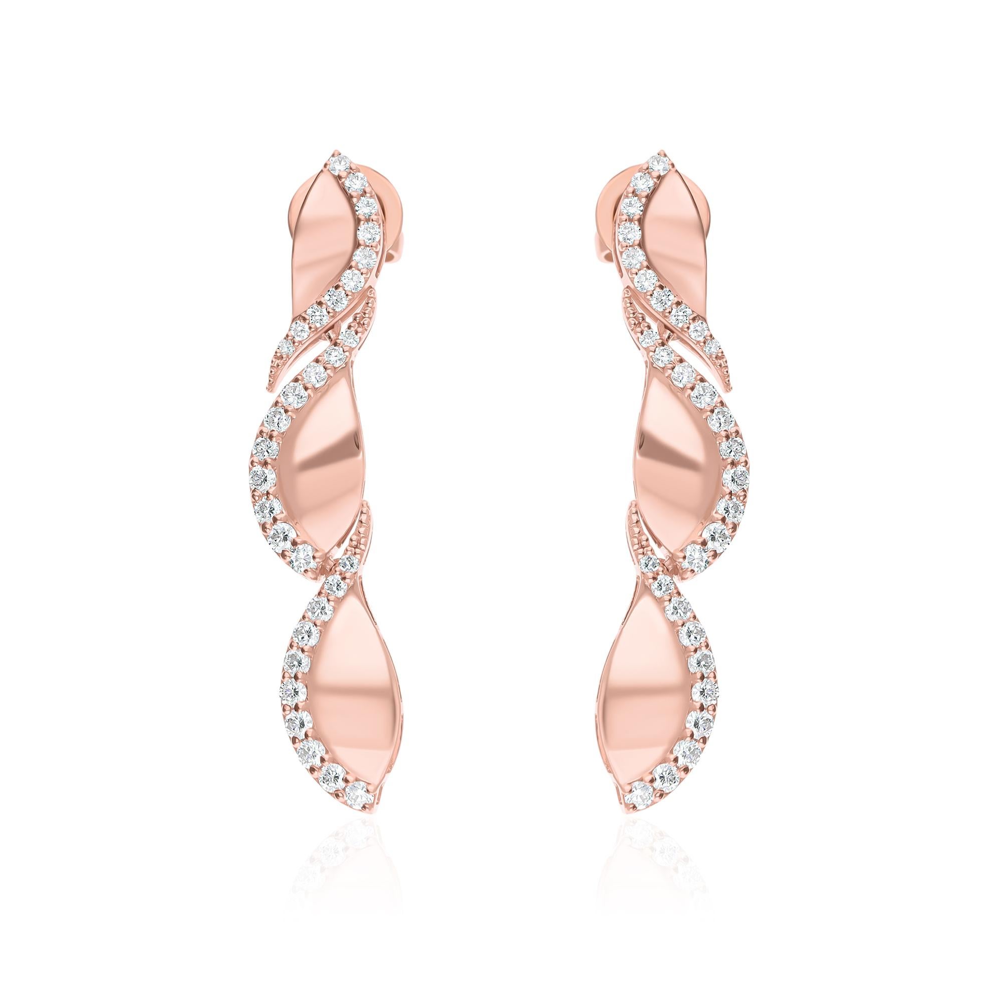 Orecchini pendenti con diamante reale da 0,98 carati, purezza SI e colore HI, oro rosa 14 carati