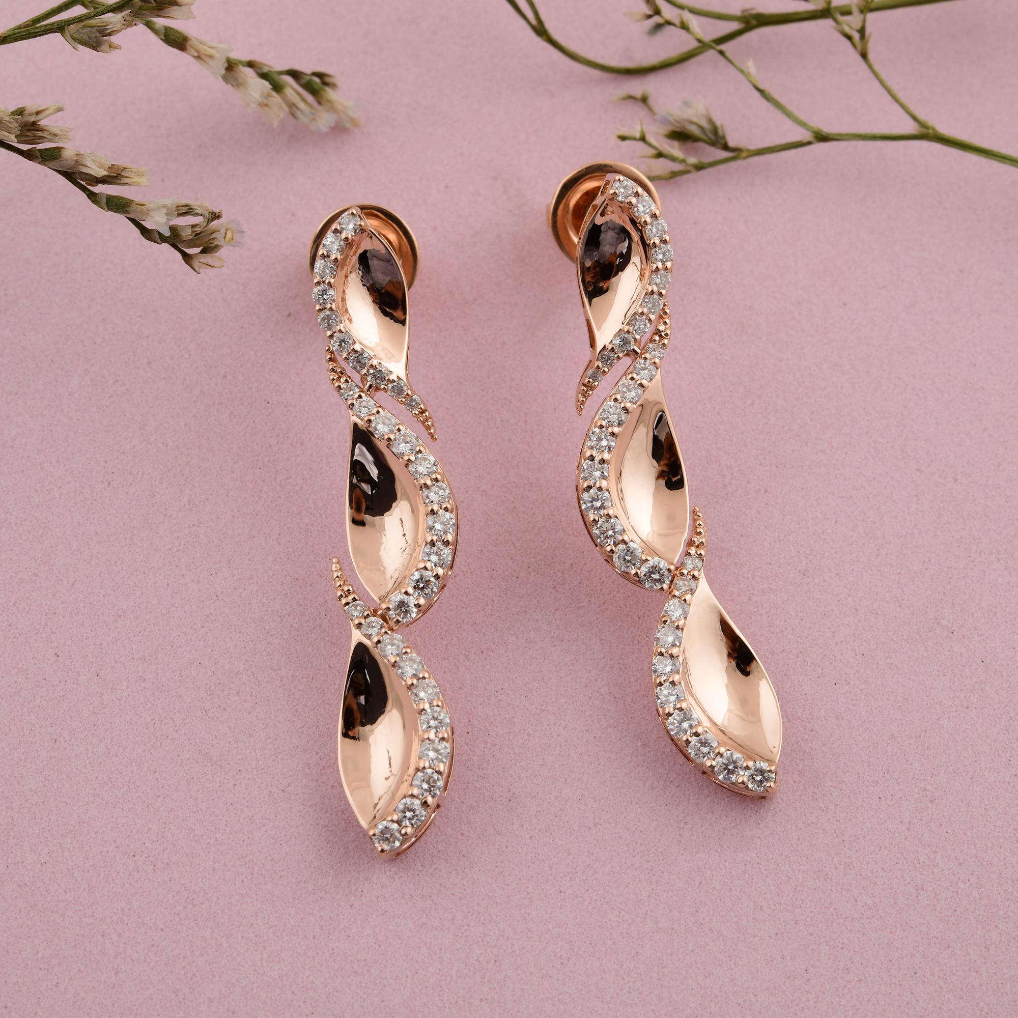 Real 0,98 Karat SI Reinheit HI Farbe Diamant-Ohrringe aus 18 Karat Roségold (Moderne) im Angebot