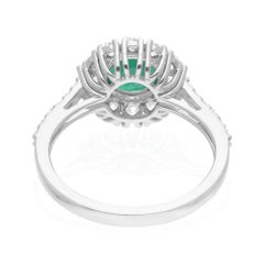 0.98 Ct Zambian Emerald & 0.74 Carat Diamond 14K White Gold Halo Bridal Ring