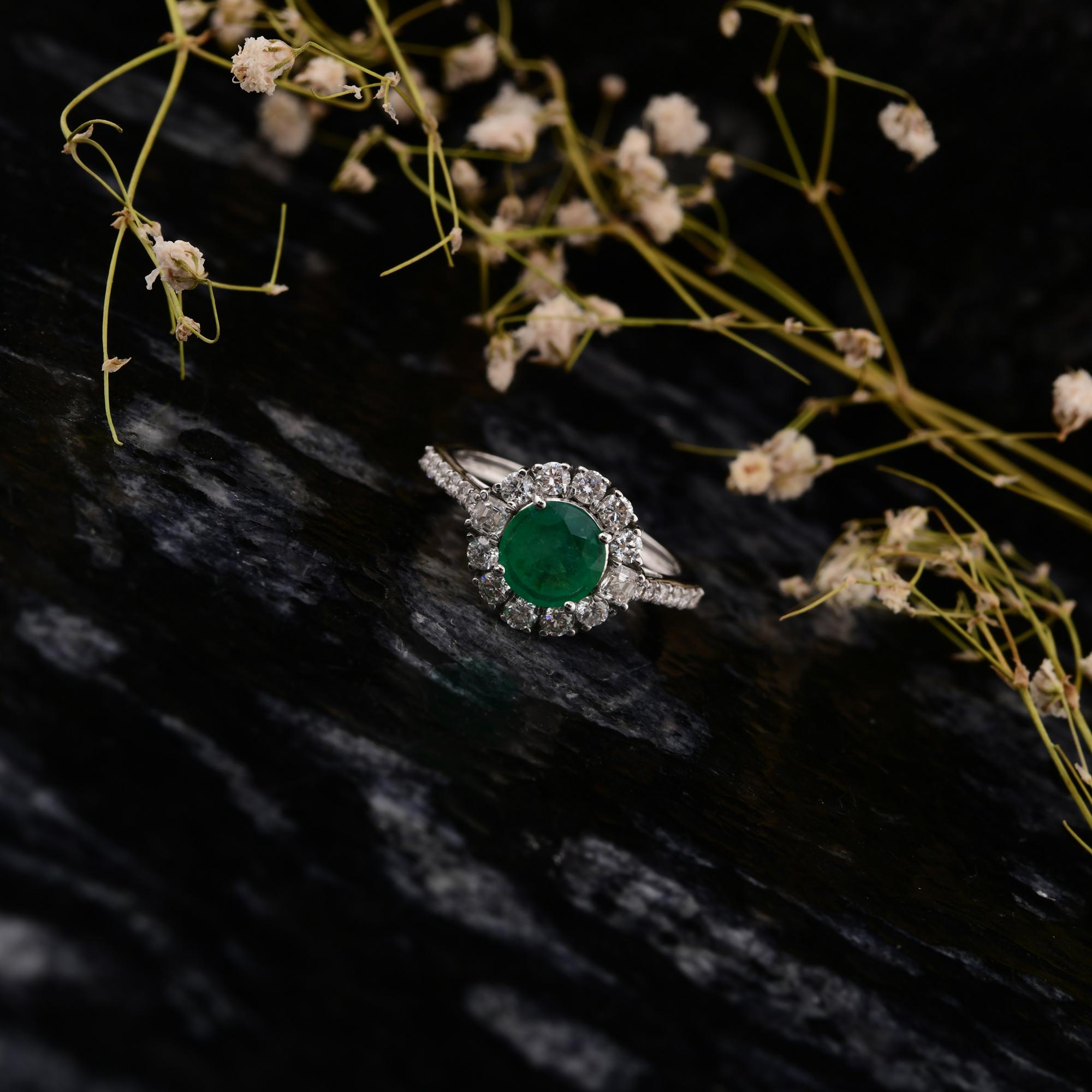 Echter 0,98 Karat sambischer Smaragd Ring 0,74 Karat SI/H Diamant 14 Karat Weißgold (Moderne) im Angebot