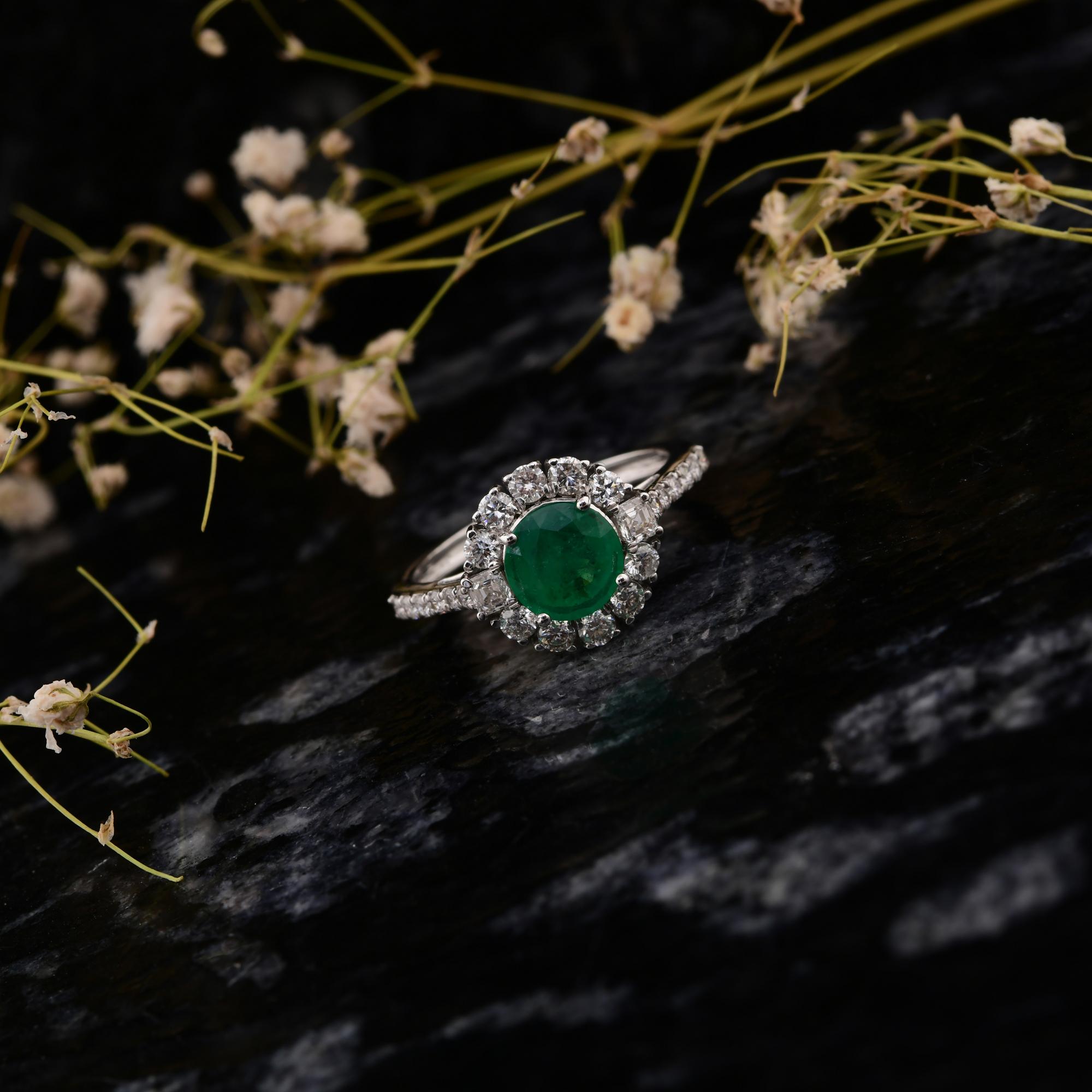Echter 0,98 Karat sambischer Smaragd Ring 0,74 Karat SI/H Diamant 14 Karat Weißgold (Rundschliff) im Angebot