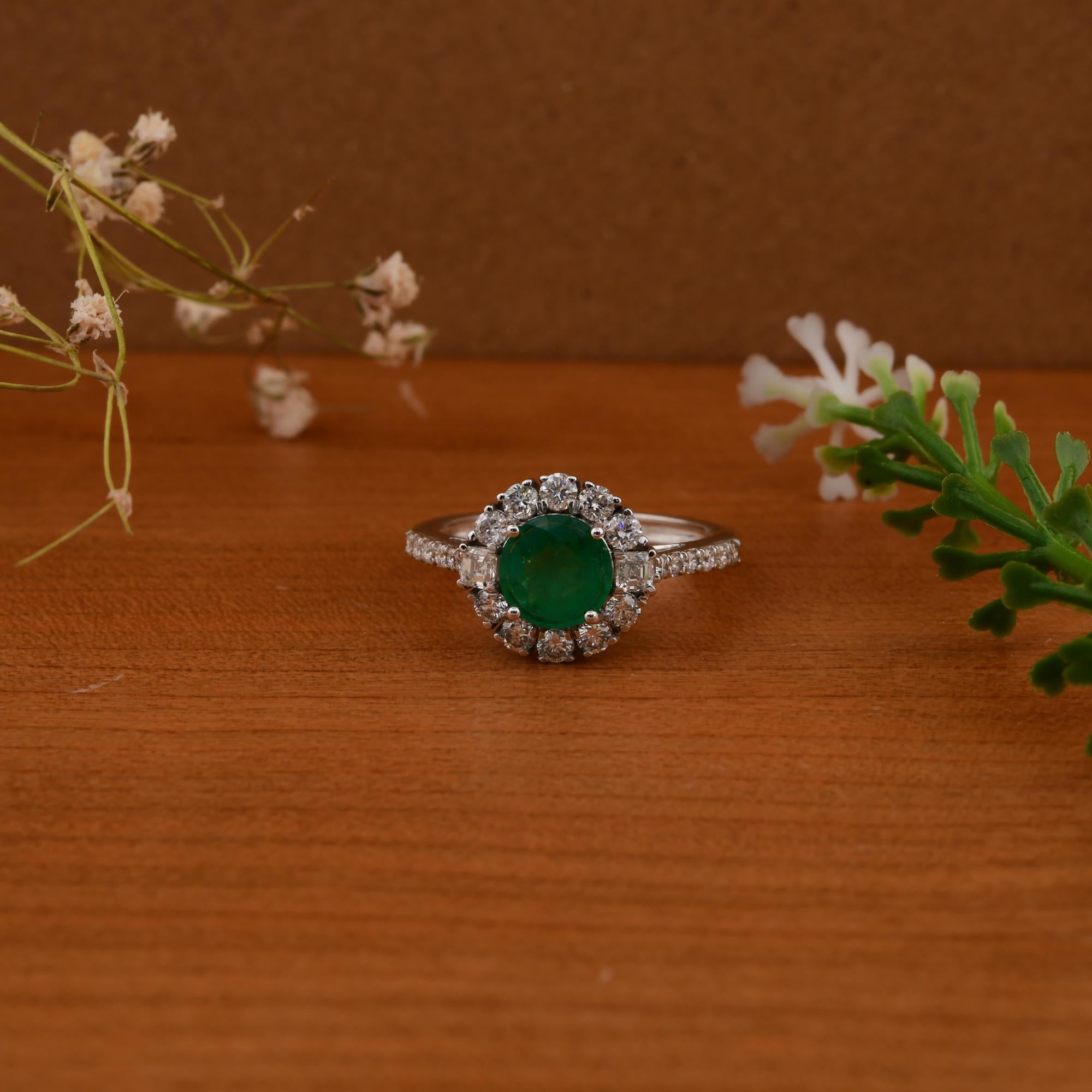 Echter 0,98 Karat sambischer Smaragd Ring 0,74 Karat SI/H Diamant 14 Karat Weißgold im Zustand „Neu“ im Angebot in Diera, Dubai