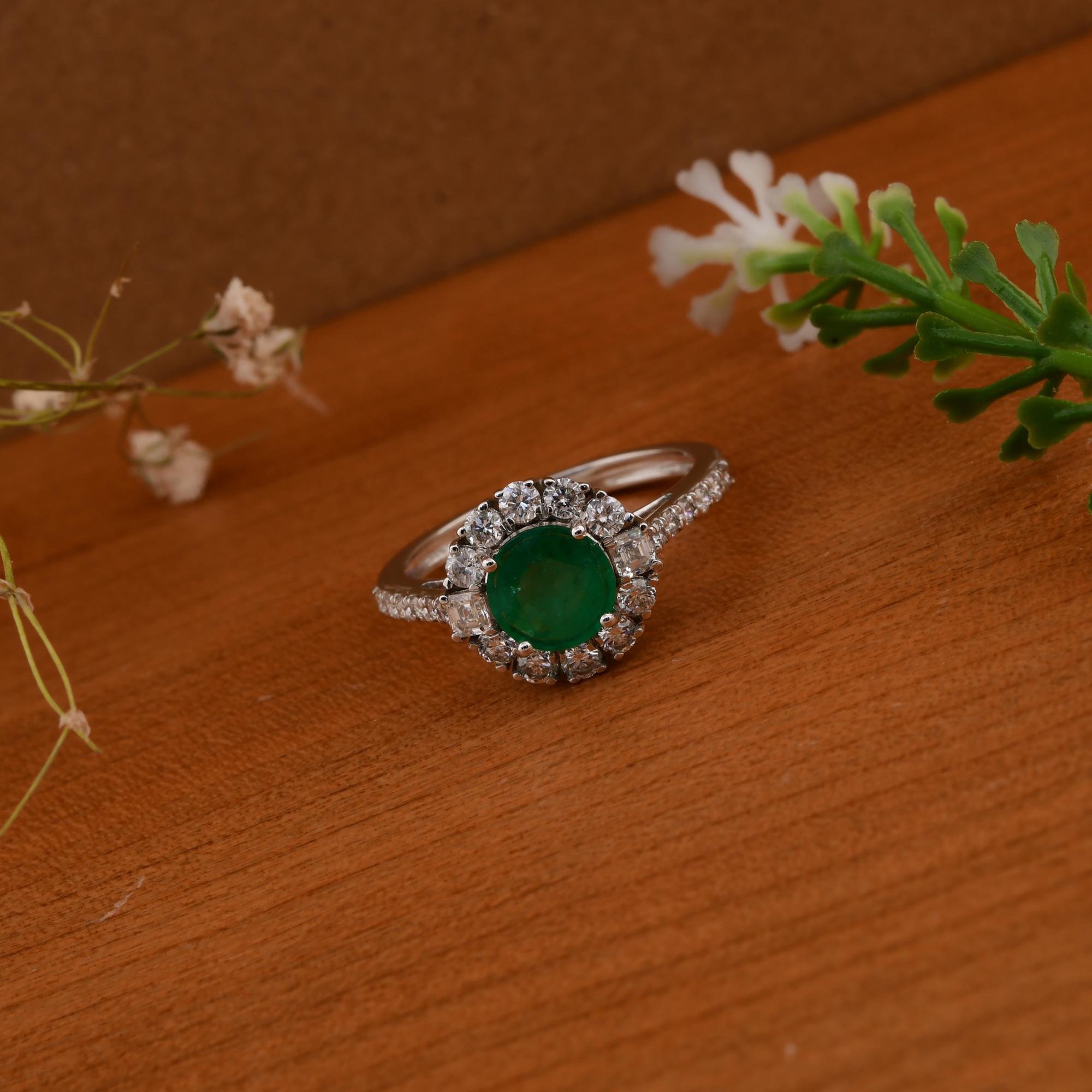 Echter 0,98 Karat sambischer Smaragd Ring 0,74 Karat SI/H Diamant 14 Karat Weißgold Damen im Angebot