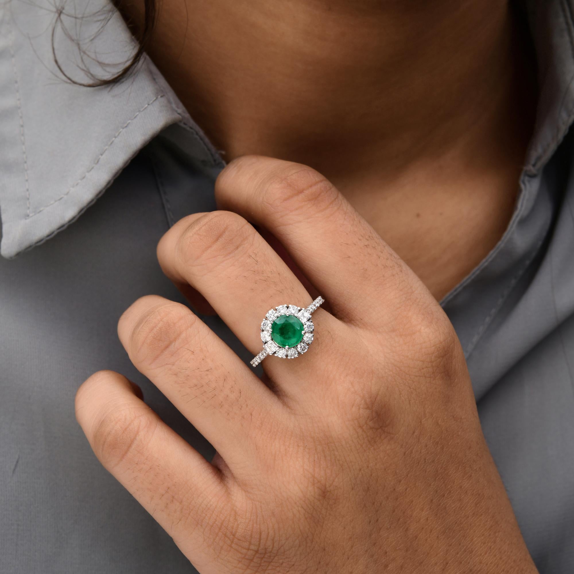 Echter 0,98 Karat sambischer Smaragd Ring 0,74 Karat SI/H Diamant 14 Karat Weißgold im Angebot 1