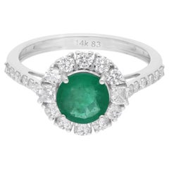 Echter 0,98 Karat sambischer Smaragd Ring 0,74 Karat SI/H Diamant 14 Karat Weißgold