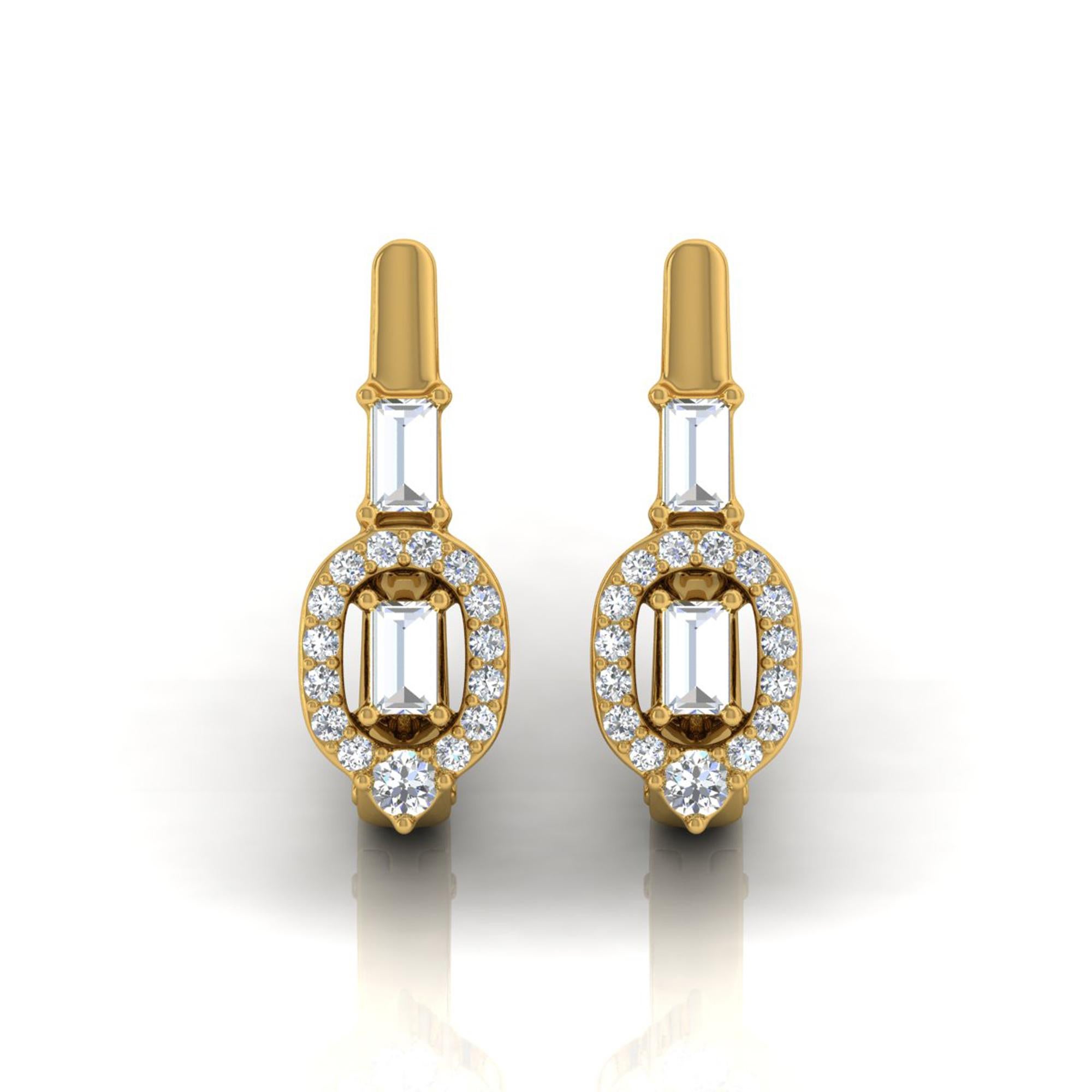 Orecchini di diamanti rotondi Baguette da 1/2 carato reali SI/H Gioielli in oro giallo 14 carati