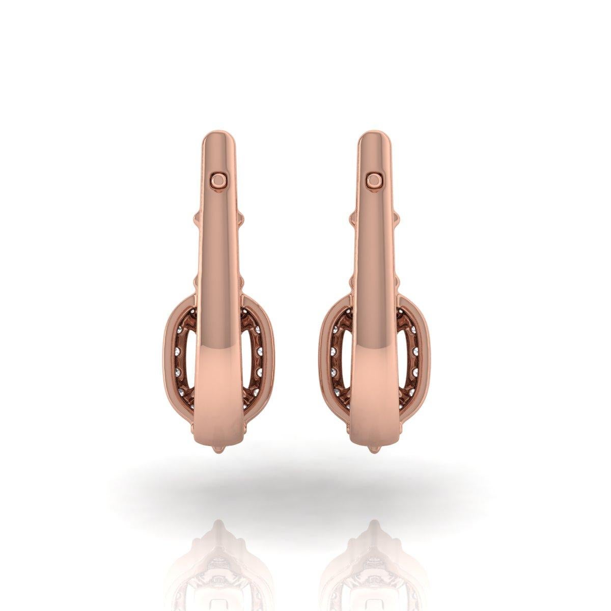 Modern Real 1/2 Carat SI/H Baguette Round Diamond Earrings 18 Karat Rose Gold Jewelry For Sale