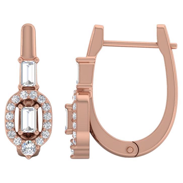 Real 1/2 Carat SI/H Baguette Round Diamond Earrings 18 Karat Rose Gold Jewelry