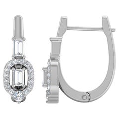 Real 1/2 Carat SI/H Baguette Round Diamond Earrings 18 Karat White Gold Jewelry