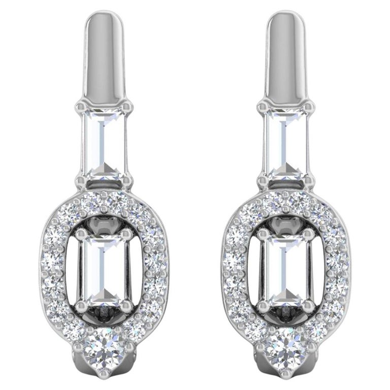 Boucles D'oreilles Créoles En Or Blanc 14k Avec Diamant Naturel 1ct - Elizabeth Jewelry