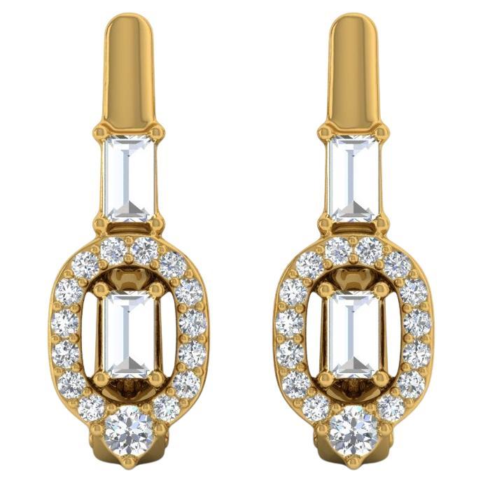 Real 1/2 Carat SI/H Baguette Round Diamond Earrings 18 Karat Yellow Gold Jewelry
