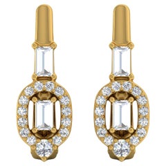 Boucles d
oreilles en or jaune 18 carats véritable 1/2 carat SI/H Baguette diamant rond