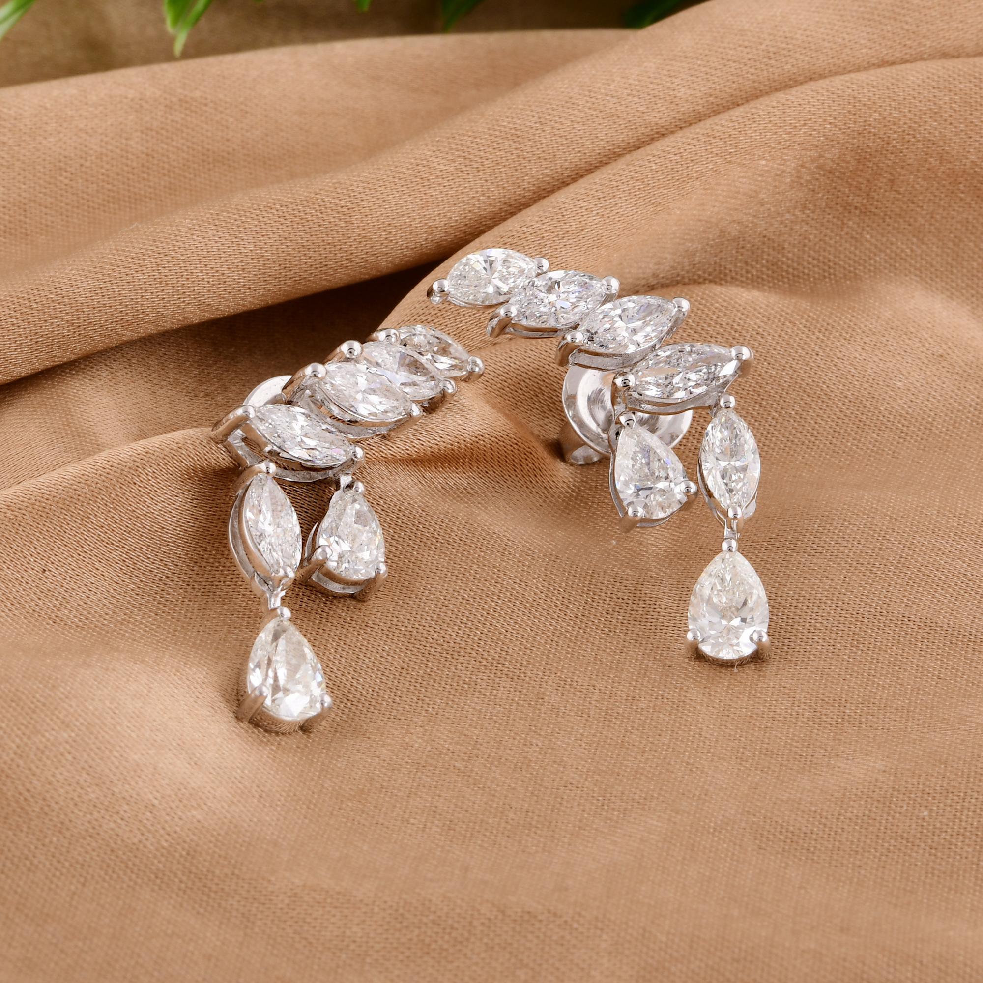 Marquise Cut Natural 1 Carat Marquise Pear Diamond Earrings 18 Karat White Gold Fine Jewelry For Sale