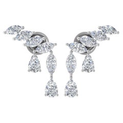 Real 1 Carat Marquise Pear Diamond Earrings 18 Karat White Gold Handmade Jewelry