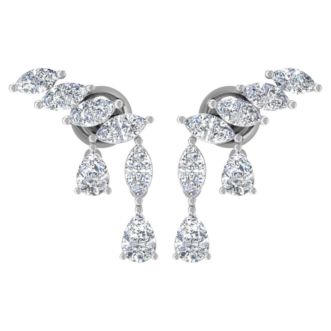 Natural 1 Carat Marquise Pear Diamond Earrings 18 Karat White Gold Fine Jewelry