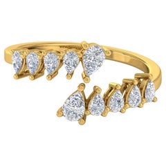 Anillo abierto de diamantes talla pera de 1 quilate de oro amarillo de 18 quilates con pureza SI y color HI