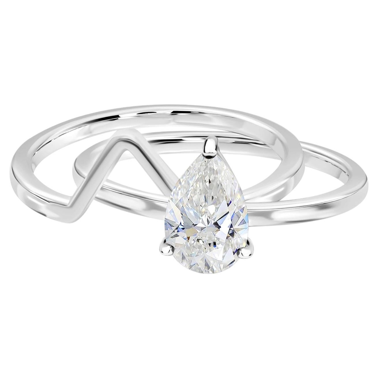 For Sale:  Real 1 Carat SI Clarity HI Color Solitaire Diamond Ring Set 18 Karat White Gold