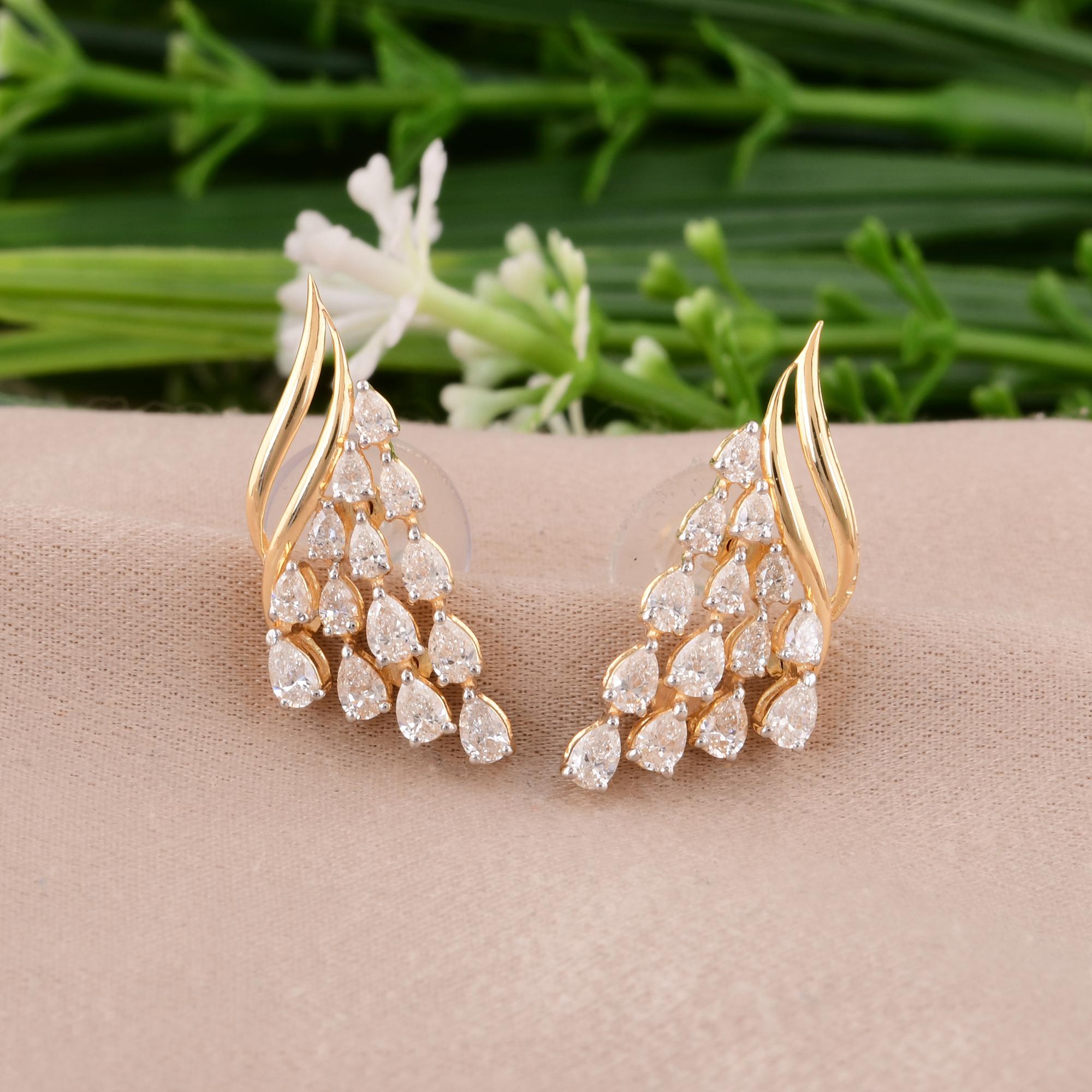 Pear Cut Real 1 Carat SI/H Pear Shape Diamond Earrings 14 Karat Yellow White Gold Jewelry For Sale