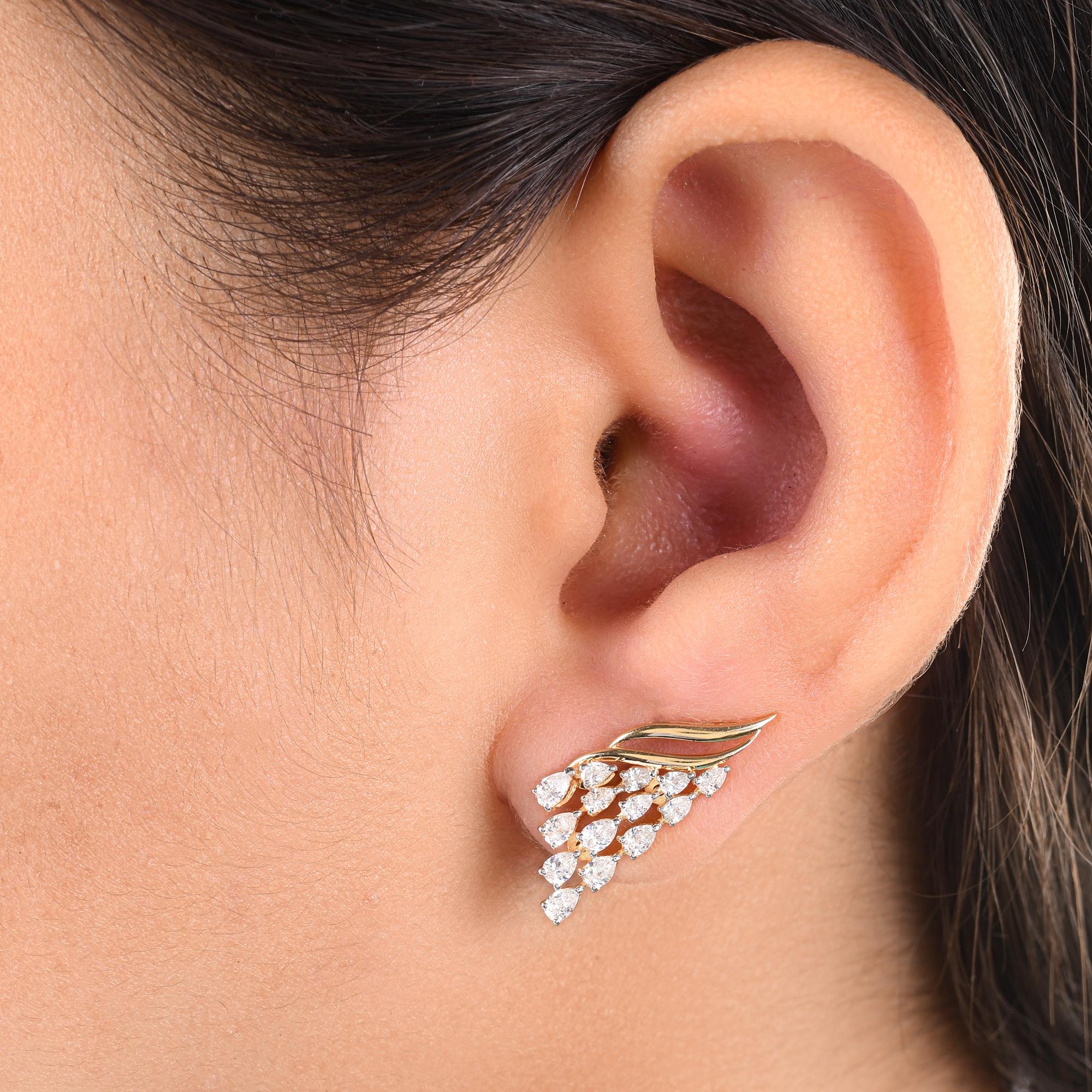 Real 1 Carat SI/H Pear Shape Diamond Earrings 14 Karat Yellow White Gold Jewelry In New Condition For Sale In Diera, Dubai