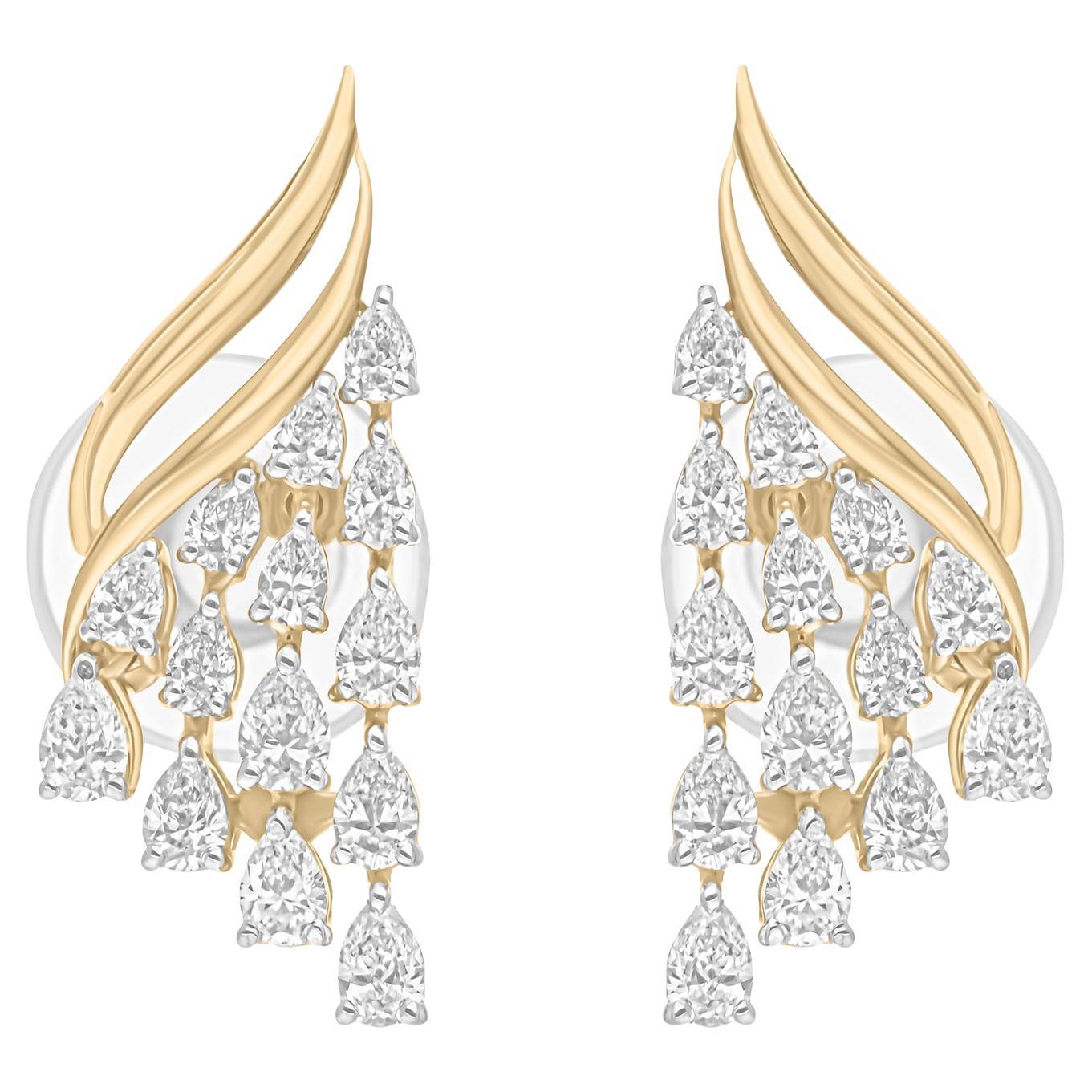 Real 1 Carat SI/H Pear Shape Diamond Earrings 14 Karat Yellow White Gold Jewelry