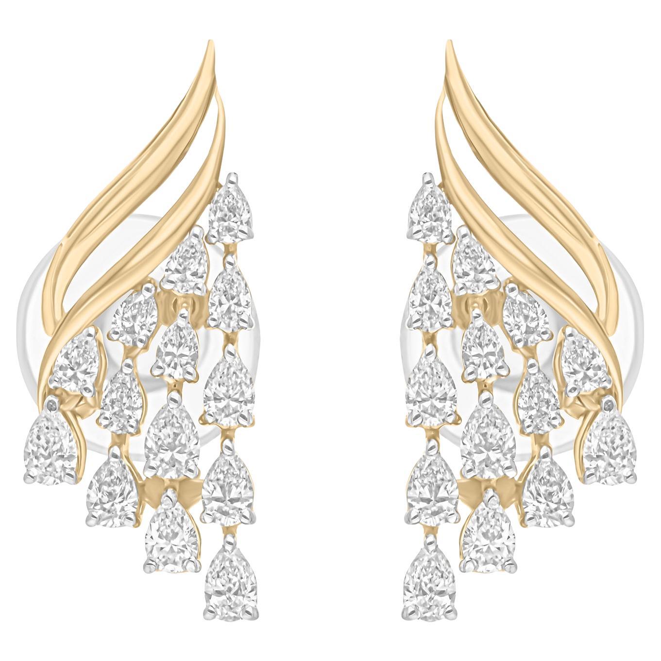 Boucles d'oreilles en or jaune et blanc 14 carats avec diamants en forme de poire de 1 carat SI/H