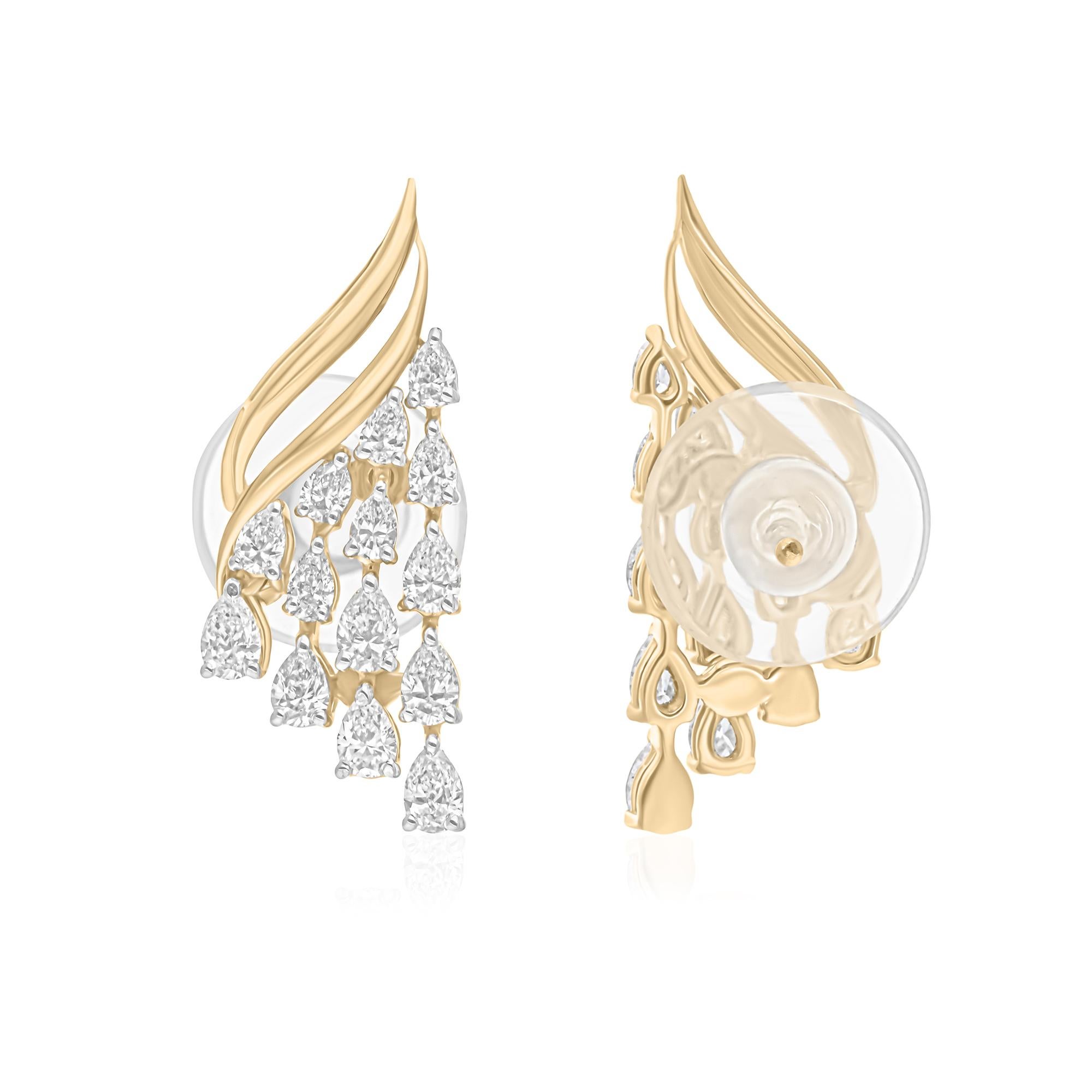 Modern Real 1 Carat SI/H Pear Shape Diamond Earrings 18 Karat Yellow White Gold Jewelry For Sale