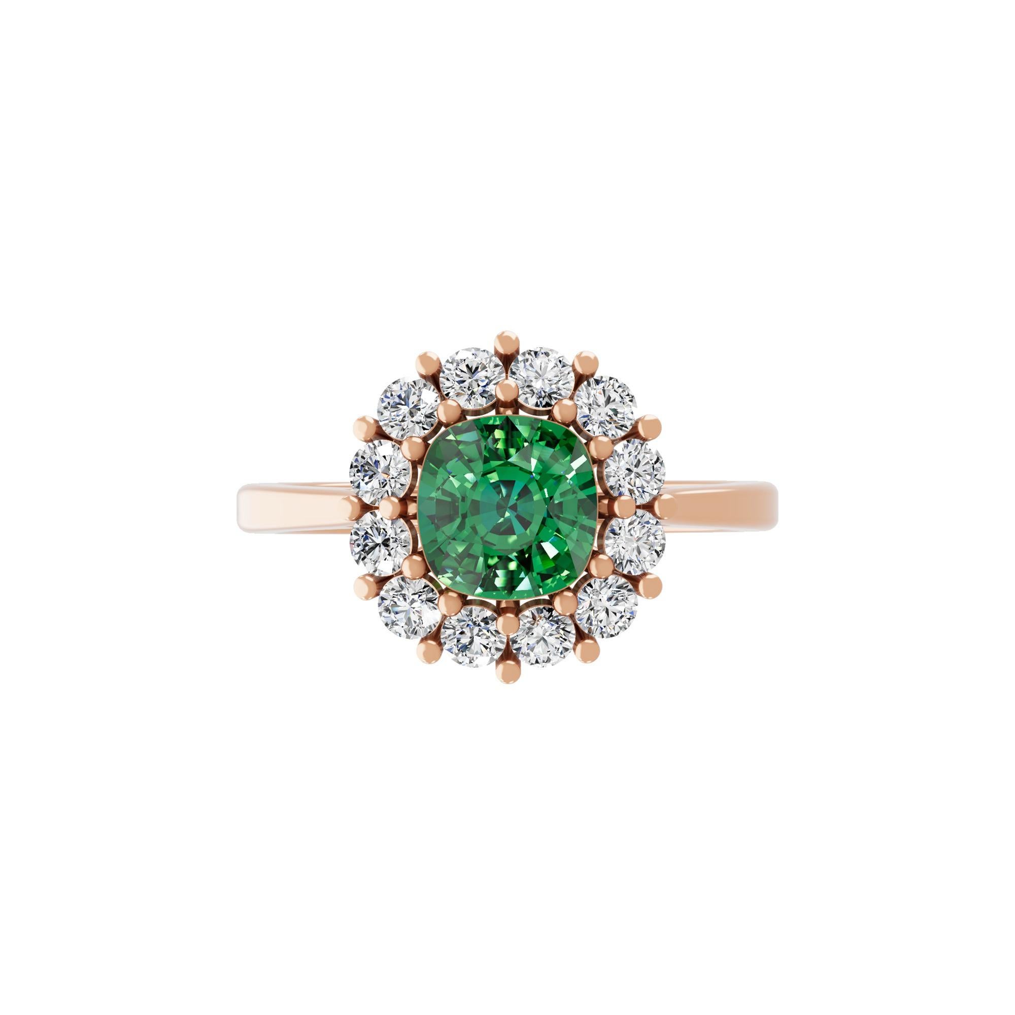 En vente :  Véritable émeraude zambienne de 1 carat 0.56 carat SI/H Diamond Ring 14 Karat Rose Gold 6