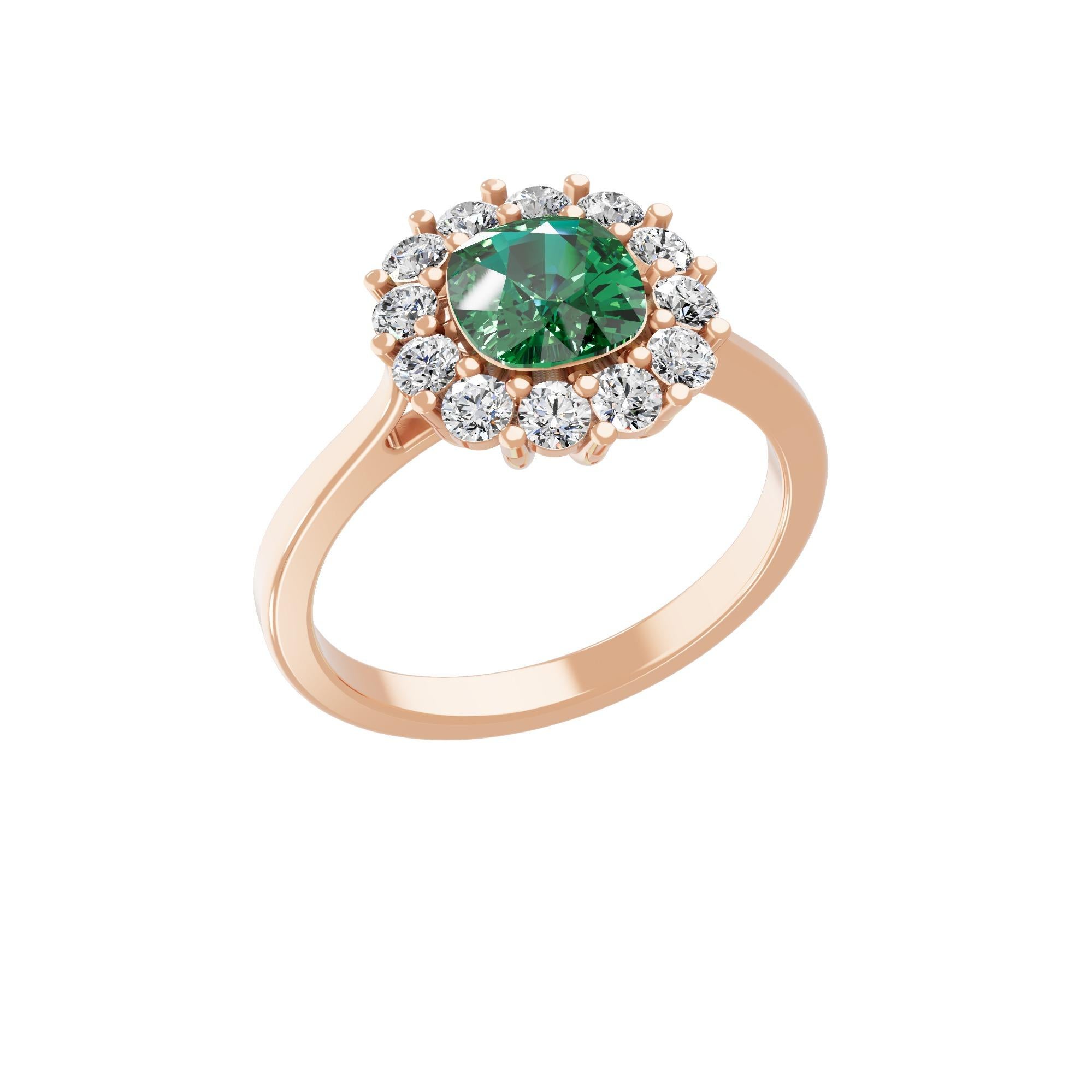 For Sale:  Real 1 Carat Zambian Emerald 0.56 Carat SI/H Diamond Ring 18 Karat Rose Gold 4