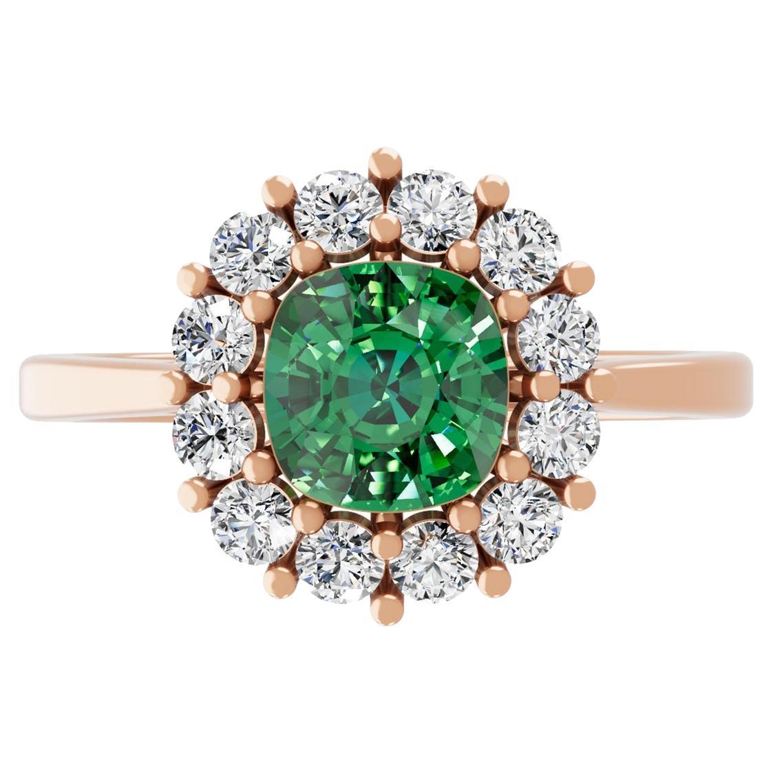 For Sale:  Real 1 Carat Zambian Emerald 0.56 Carat SI/H Diamond Ring 18 Karat Rose Gold