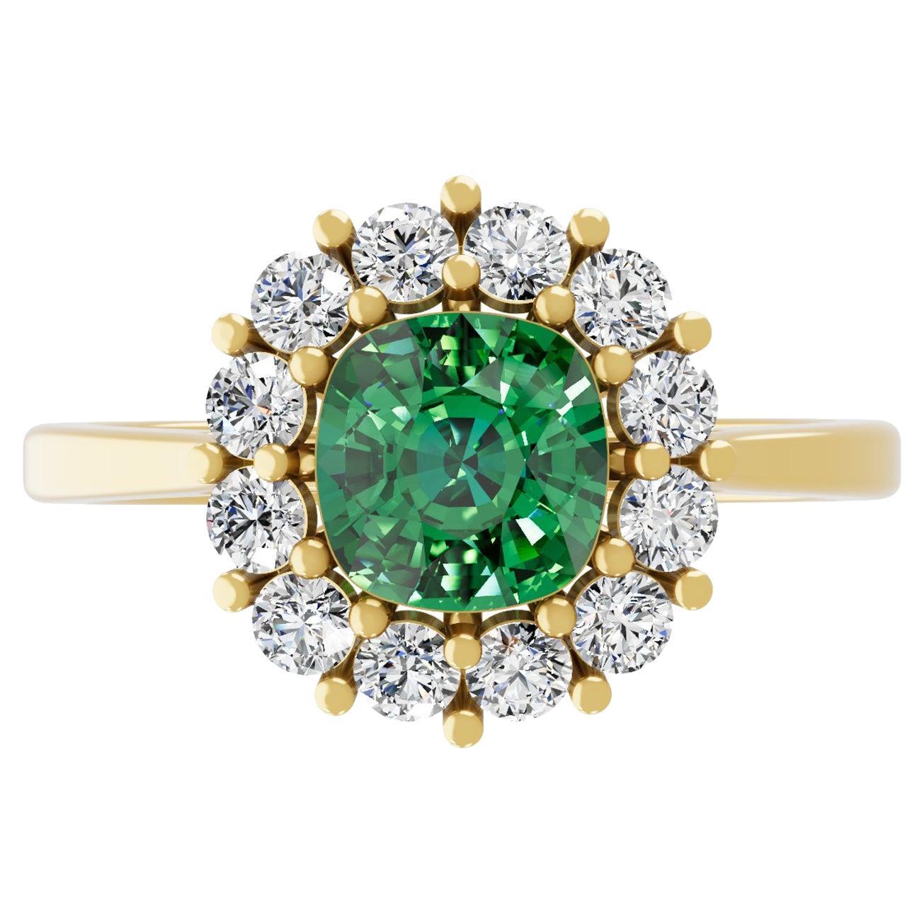 Real 1 Carat Zambian Emerald 0.56 Carat SI/H Diamond Ring 18 Karat Yellow Gold