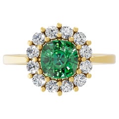 Real 1 Carat Zambian Emerald 0.56 Carat SI/H Diamond Ring 18 Karat Yellow Gold