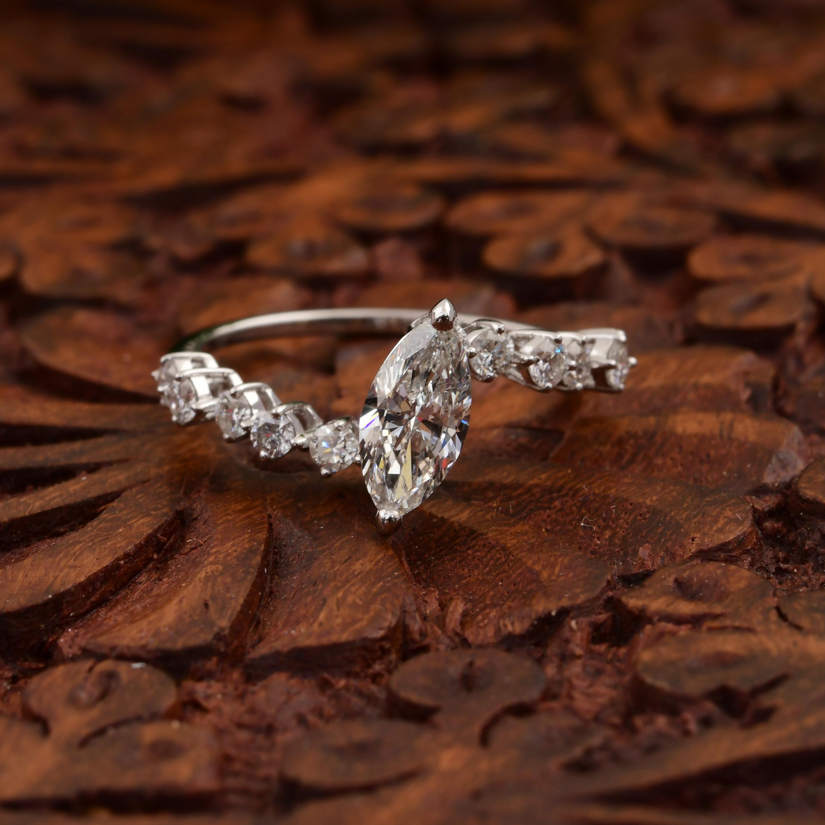 Marquise Cut Real 1.02 Carat SI/H Solitaire Marquise Diamond Ring 18 Karat White Gold Jewelry For Sale