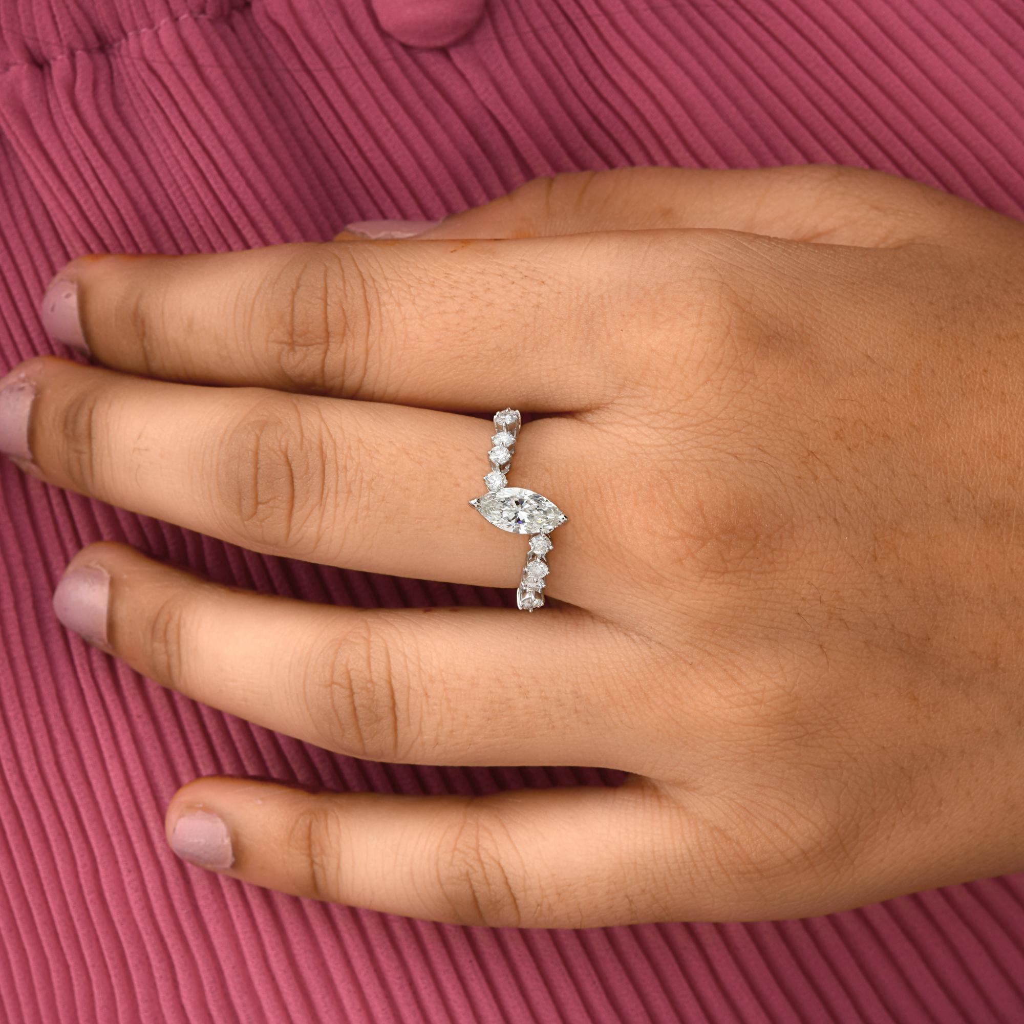 Real 1.02 Carat SI/H Solitaire Marquise Diamond Ring 18 Karat White Gold Jewelry In New Condition For Sale In Diera, Dubai