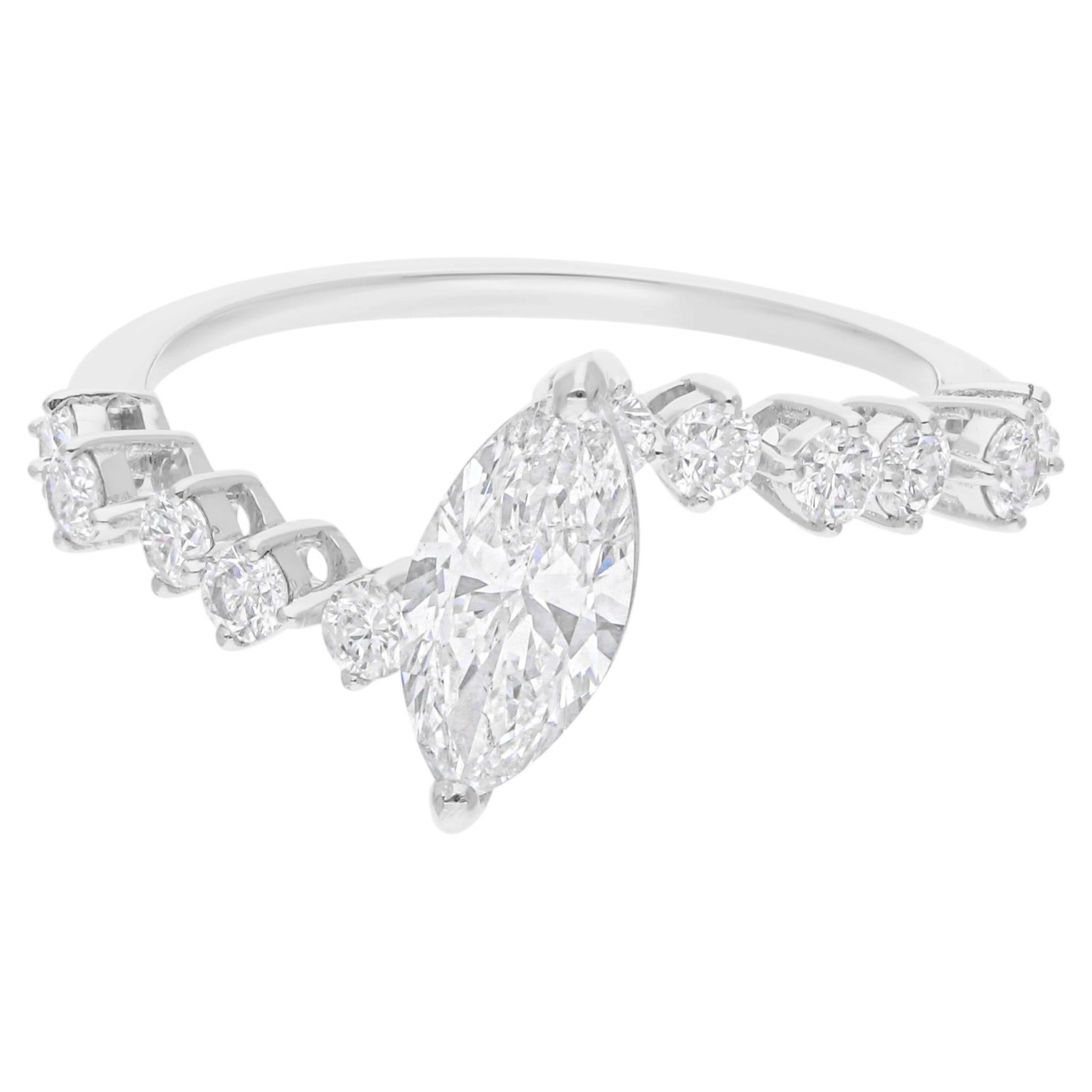 For Sale:  Real 1.02 Carat SI/H Solitaire Marquise Diamond Ring 18 Karat White Gold Jewelry