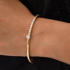 Real 1.03 Carat SI/H Diamond Cuff Bangle Bracelet 14 Karat Yellow Gold Jewelry
