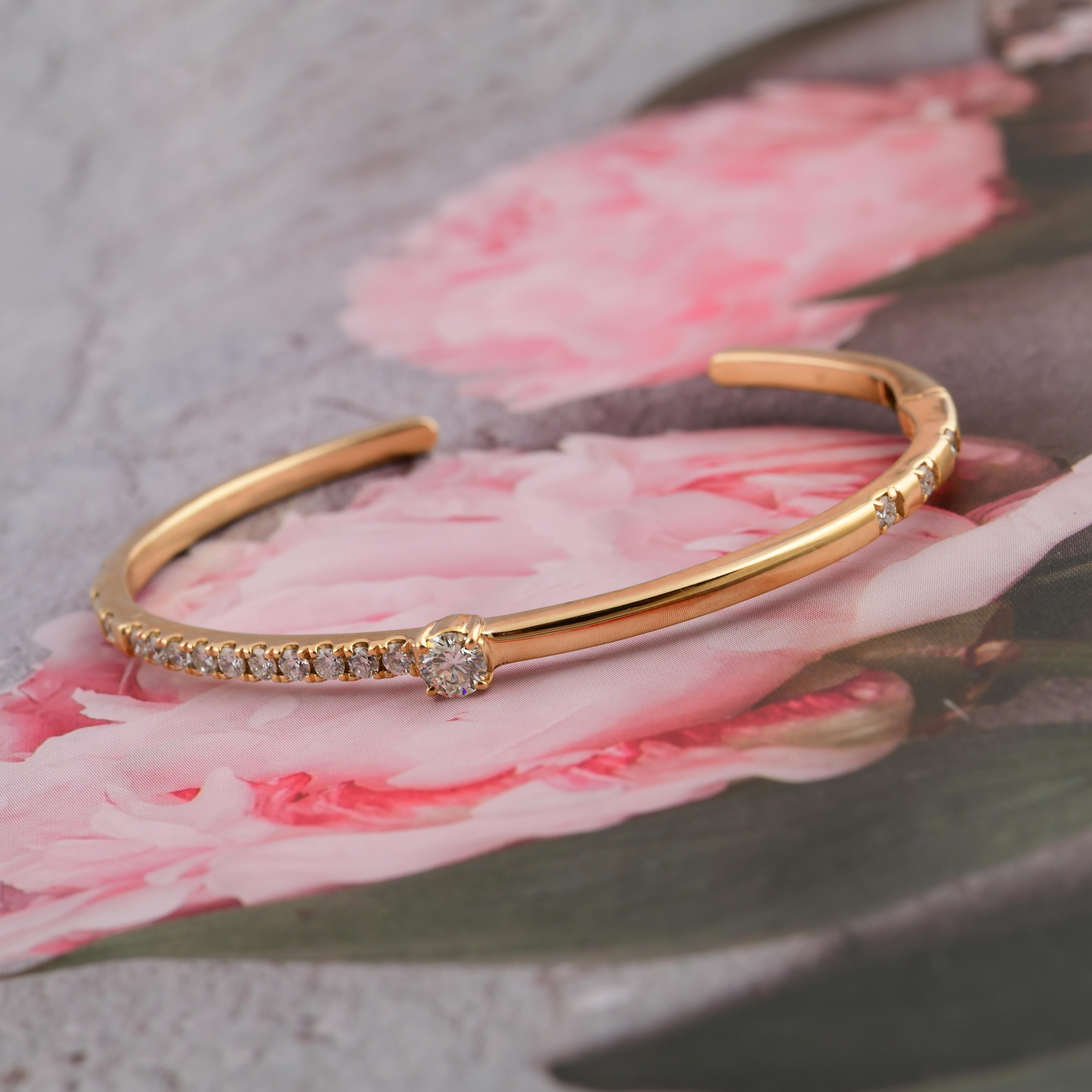 Bracelet manchette en or jaune 14 carats avec diamants de 1,03 carat SI/H Pour femmes en vente