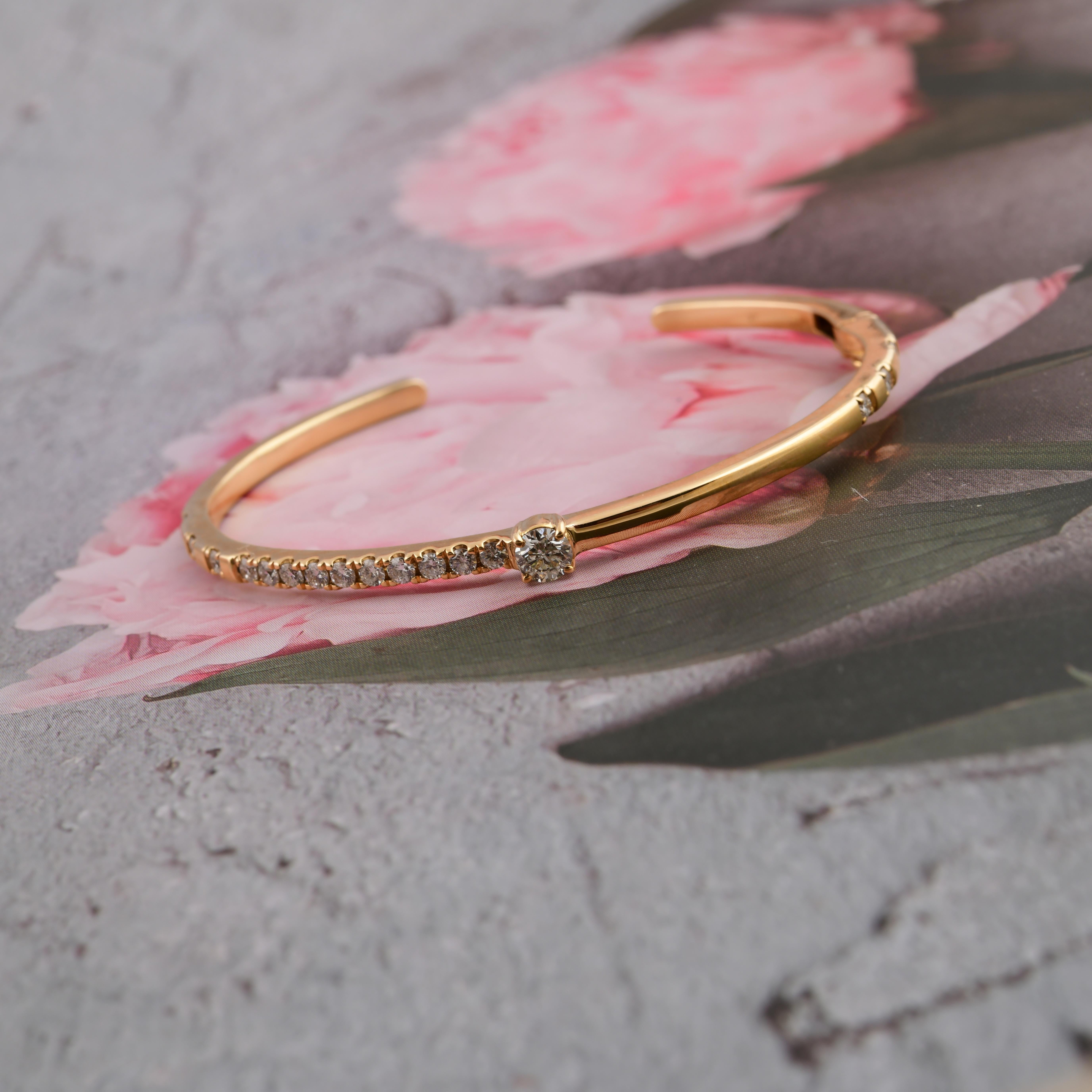 Bracelet manchette en or jaune 14 carats avec diamants de 1,03 carat SI/H en vente 1