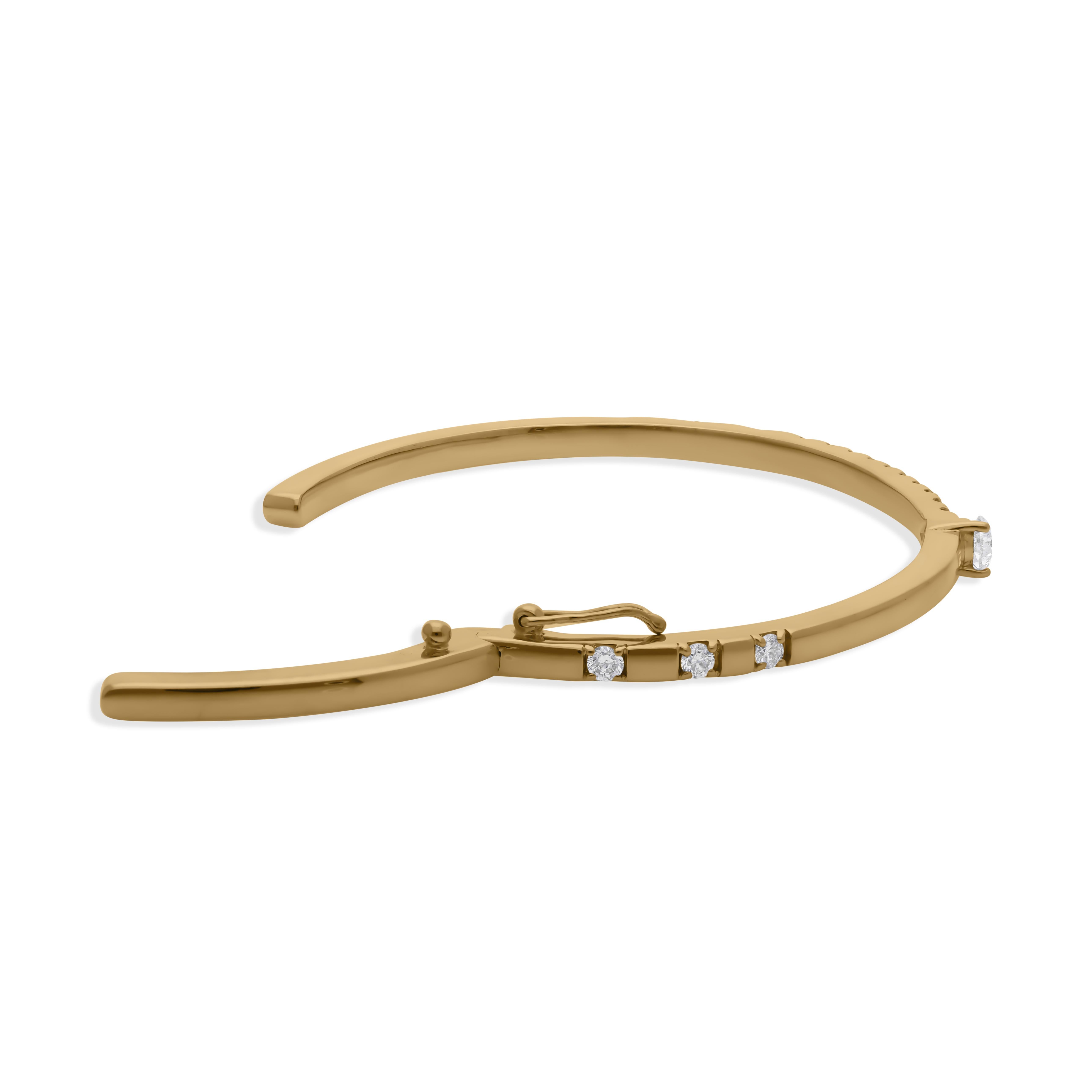 Real 1.03 Carat SI/H Diamond Cuff Bangle Bracelet 18 Karat Yellow Gold Jewelry For Sale 2
