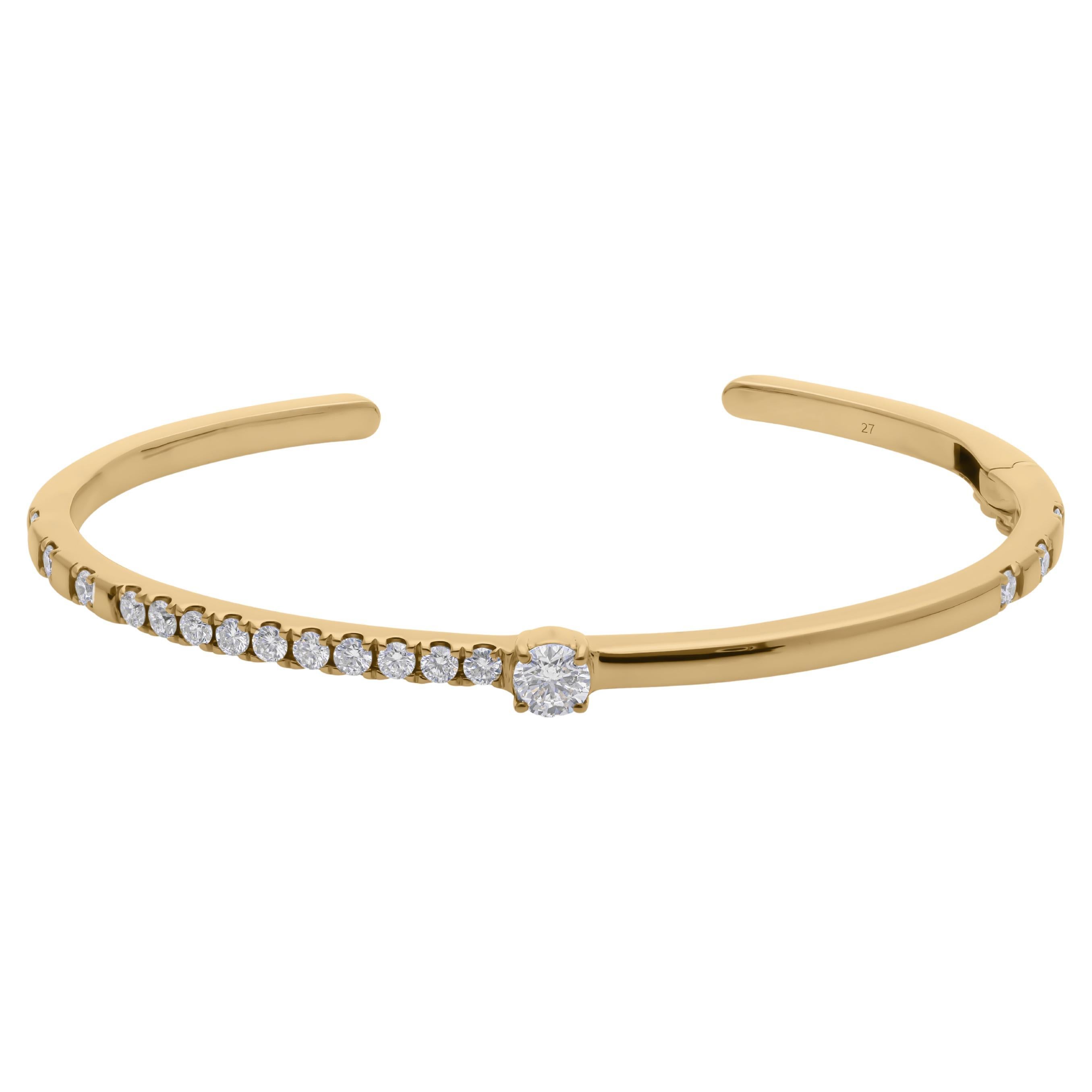 Real 1.03 Carat SI/H Diamond Cuff Bangle Bracelet 18 Karat Yellow Gold Jewelry