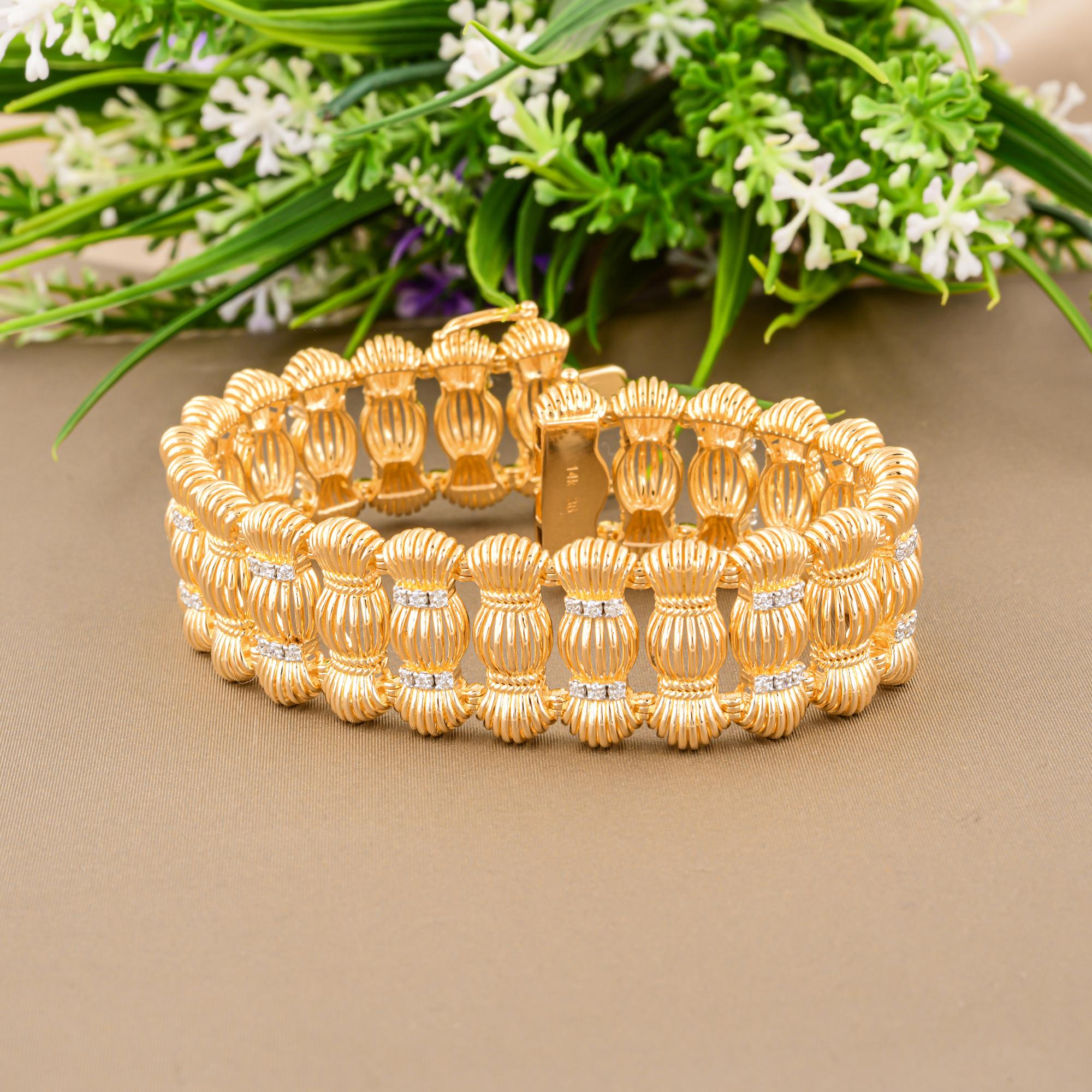 Moderne Bracelet en or jaune 14 carats de 1,03 carat SI/H de diamants ronds taillés en brillant en vente