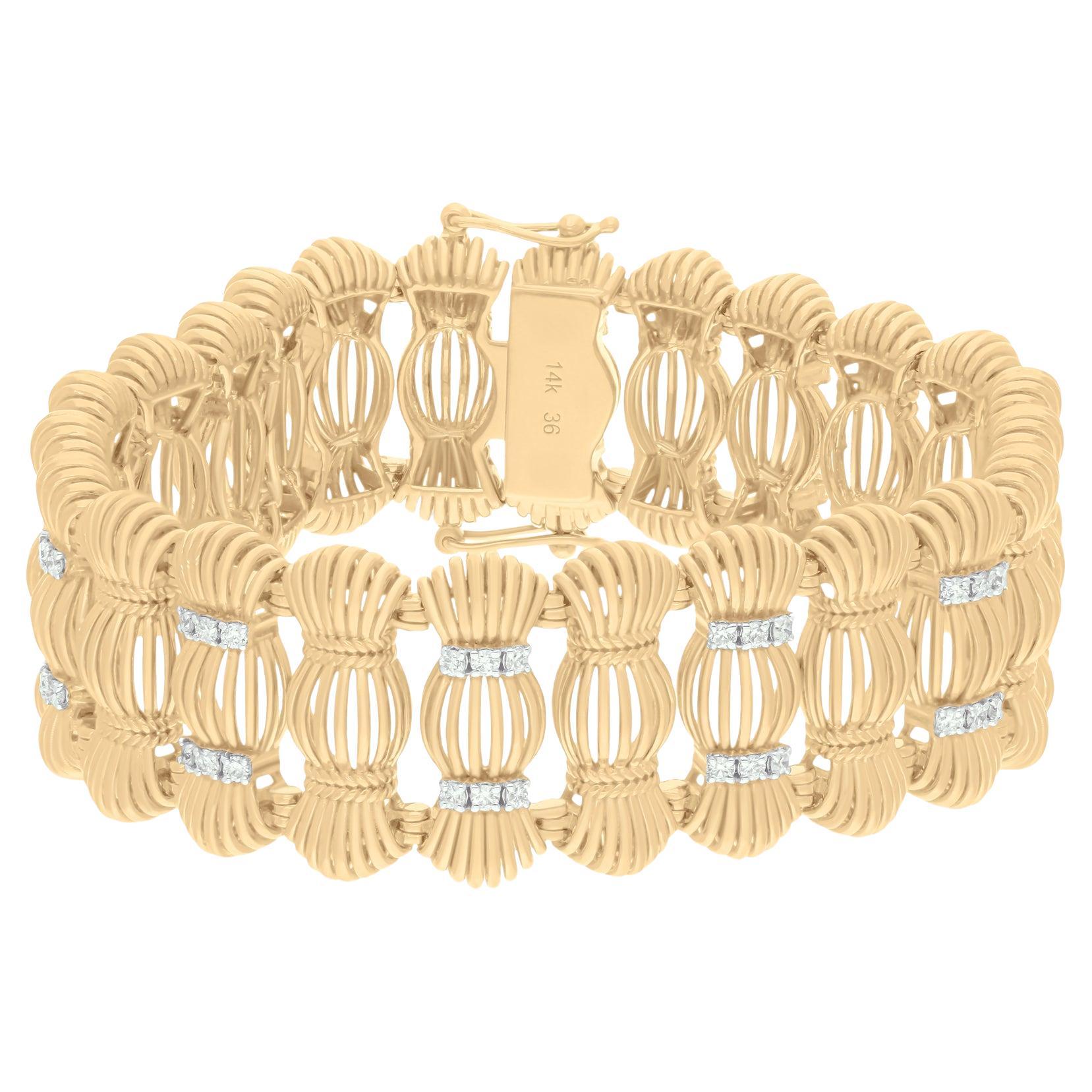 Real 1.03 Carat SI/H Round Brilliant Cut Diamond Bracelet 14 Karat Yellow Gold For Sale